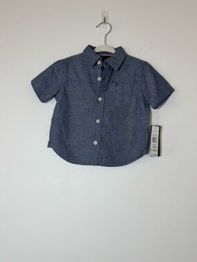 Tommy Hilfiger Baby Boys Button Shirt 18M NWT Chambray Logo Print